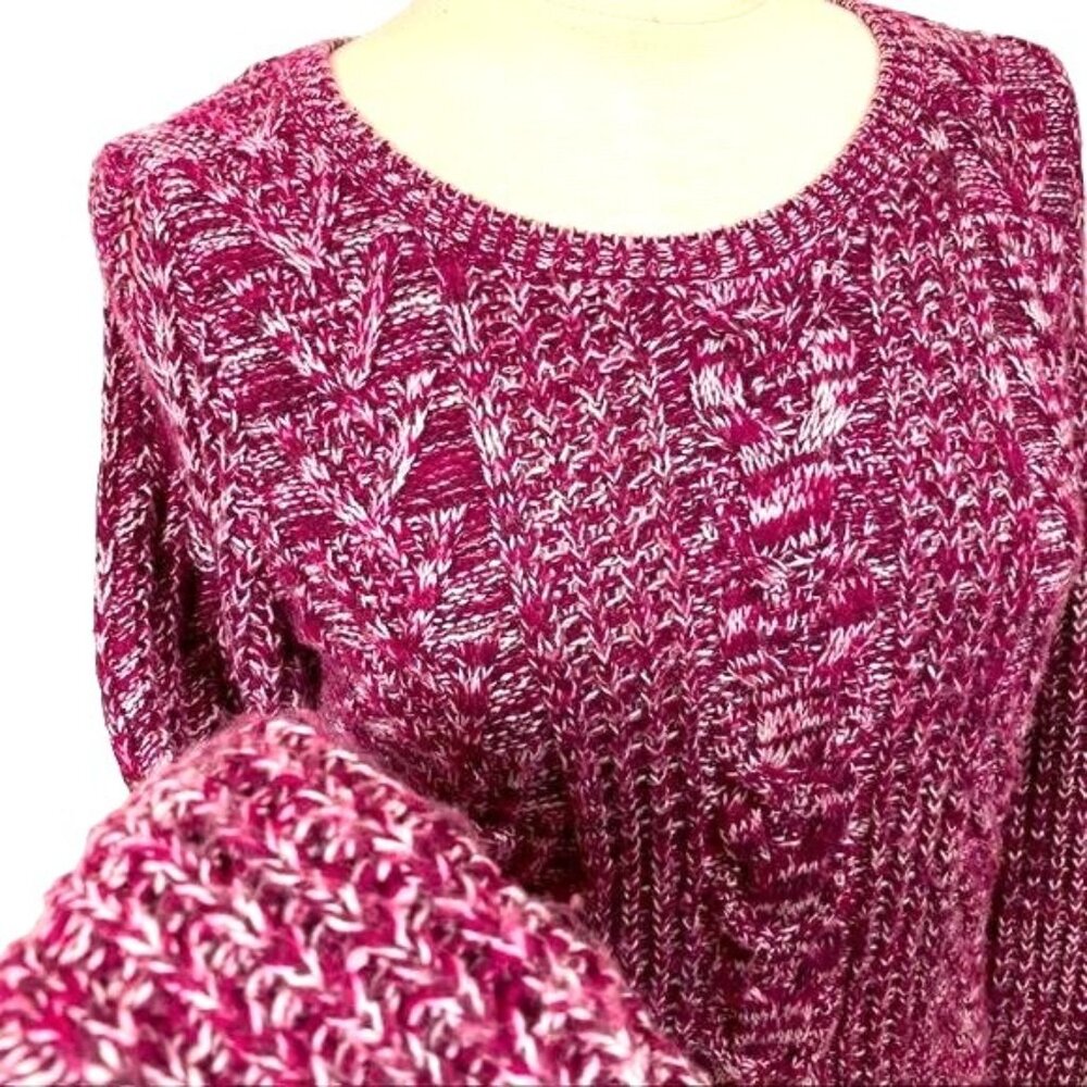 Gap Womens Knit Sweater S Marled Cherry Cable Pattern Wool Blend